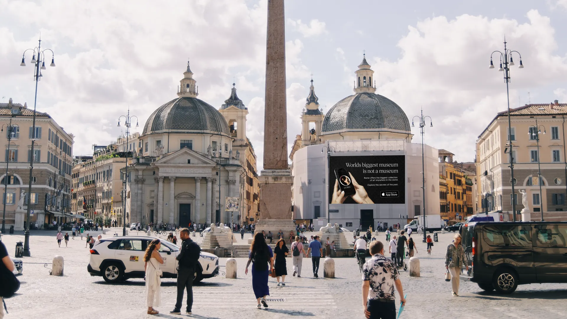A Storia billboard on Piazza del Popolo, Rome